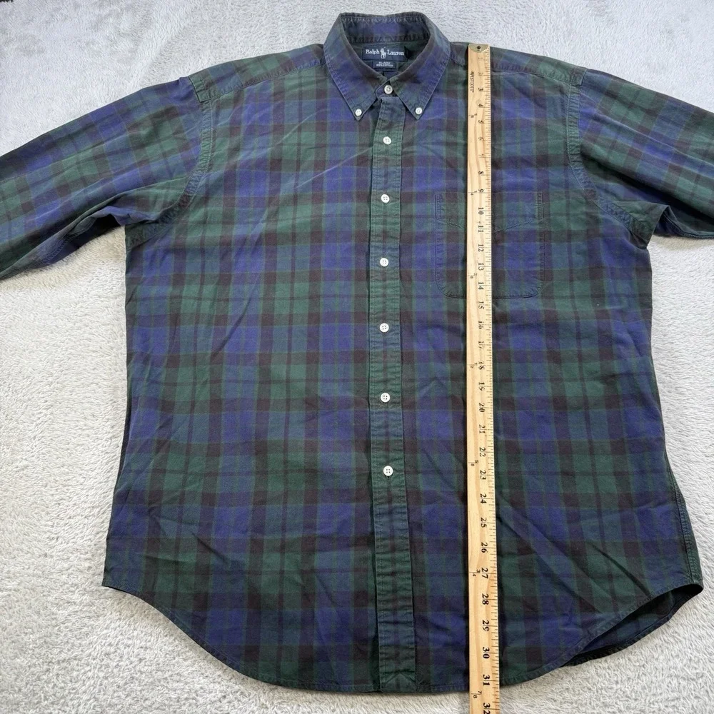 Polo Ralph Lauren Shirt Men Large Blaire Blackwatch Tartan Plaid Blue Green Pony